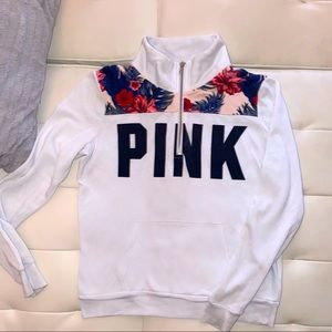 PINK white & floral quarter zip